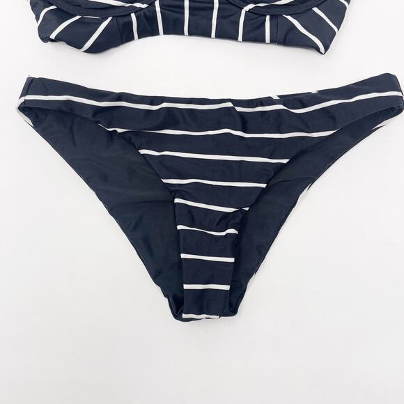 Black White XS Striped Bikini Set Tie Back Triangle Swimsuit Hipster Bottom - Picture 6 of 7